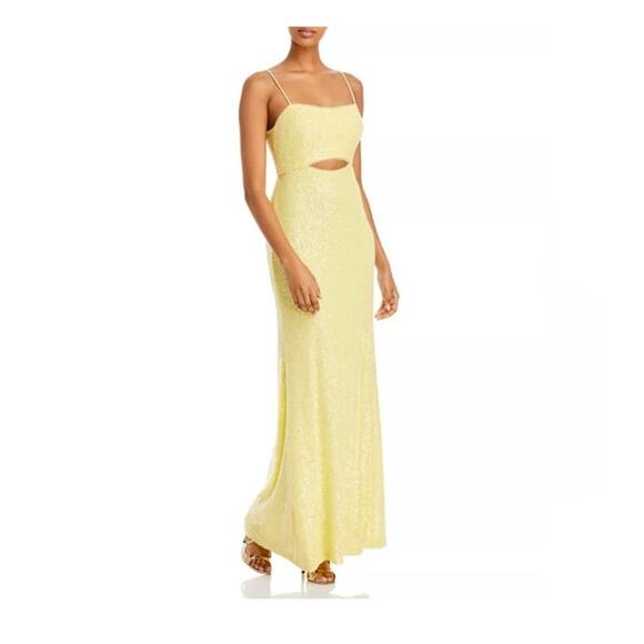 Aqua | Bloomingdales Exclusive Yellow Sequin Gown Sz 8 - Picture 1 of 6